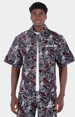 Guapi Wine Red Laser Velvet Rhinestone Shirt front view.