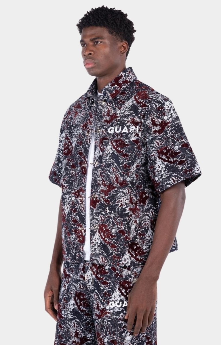 Guapi Wine Red Laser Velvet Shirt side profile.