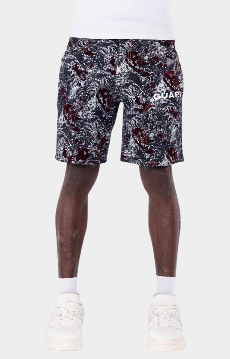 Guapi Wine Red Laser Velvet Shorts featuring luxury textured velvet construction.