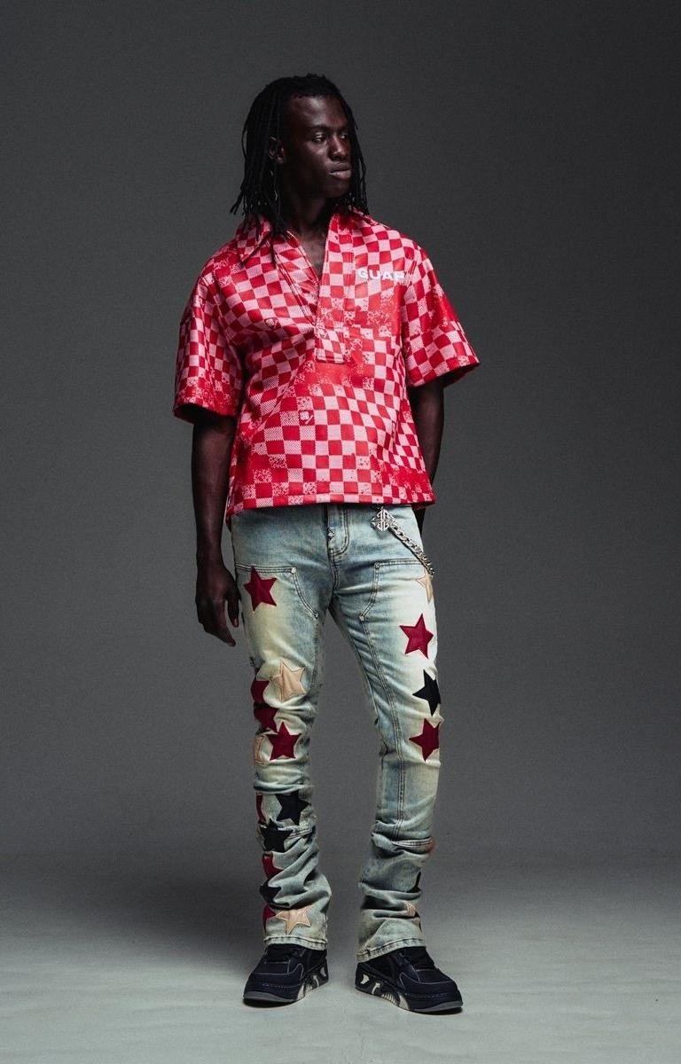 Guapi Wine Red Vintage Stars Denim front view.