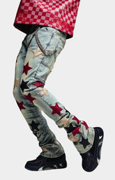 Side profile of Guapi Wine Red Vintage Stars Denim.