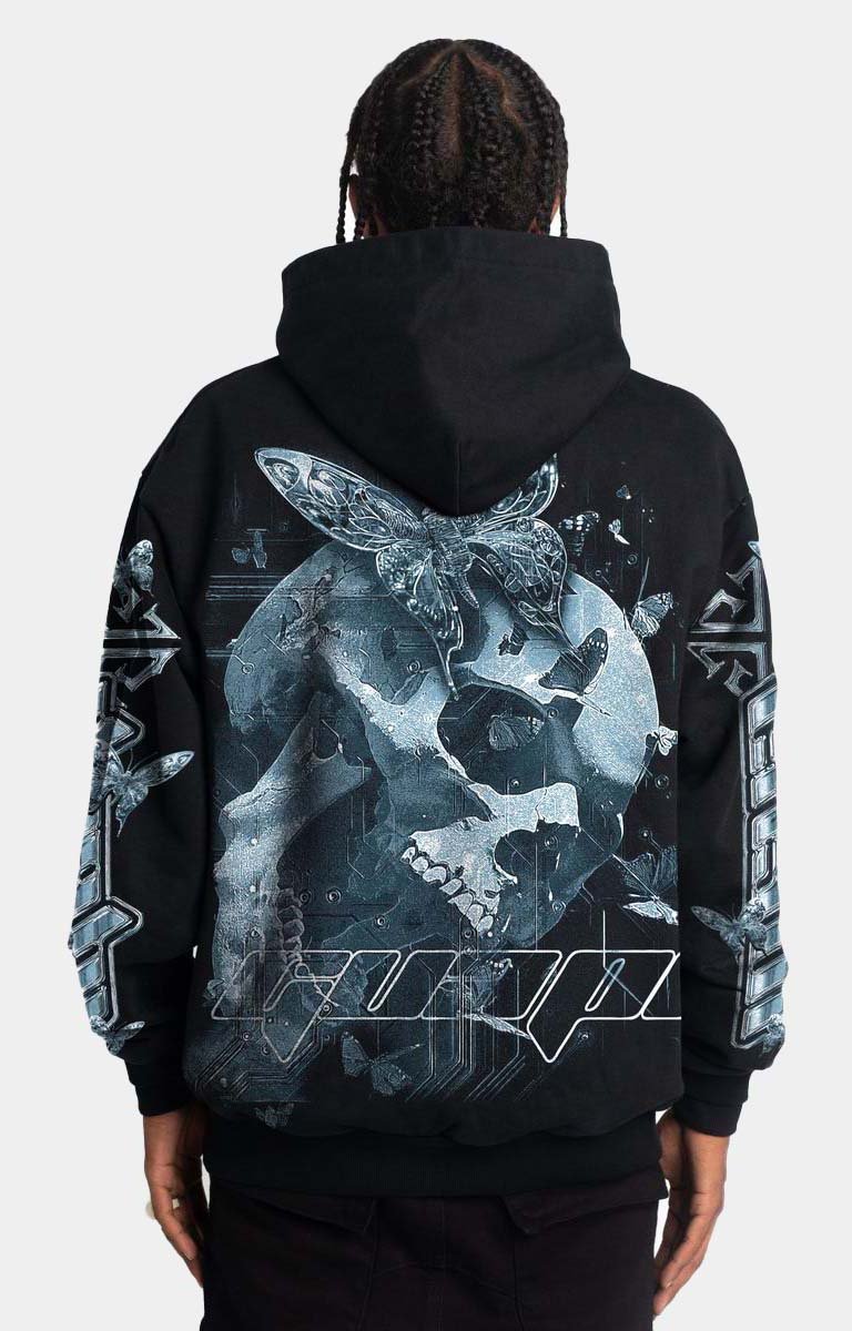 Back view of GUAPI Butterfly Hoodie Black.