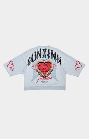 GUNZINII T-Shirt Back View — Flaming Heart, Wings and GUNZINII Logo Arch