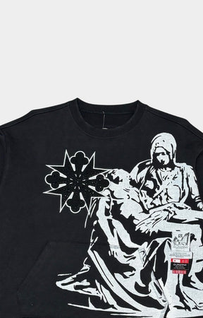 Close-up of rhinestone embellishment on GUNZINII Caring Crew Sweatshirt