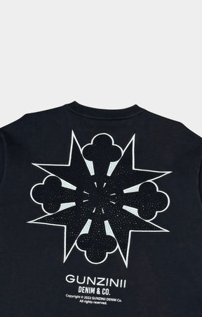 Styled look featuring GUNZINII Rhinestone Caring Crew Sweatshirt black edition