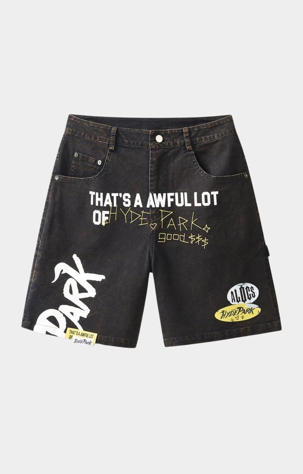 Hyde Park x ALOCS Carpenter Workwear Shorts Black front view.
