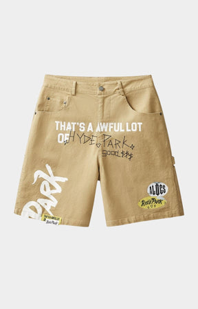 Hyde Park x ALOCS Carpenter Workwear Shorts Brown front view.