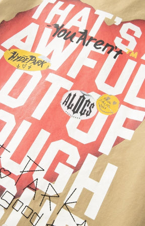 Close-up of graphic artwork on Hyde Park x ALOCS workwear shirt.