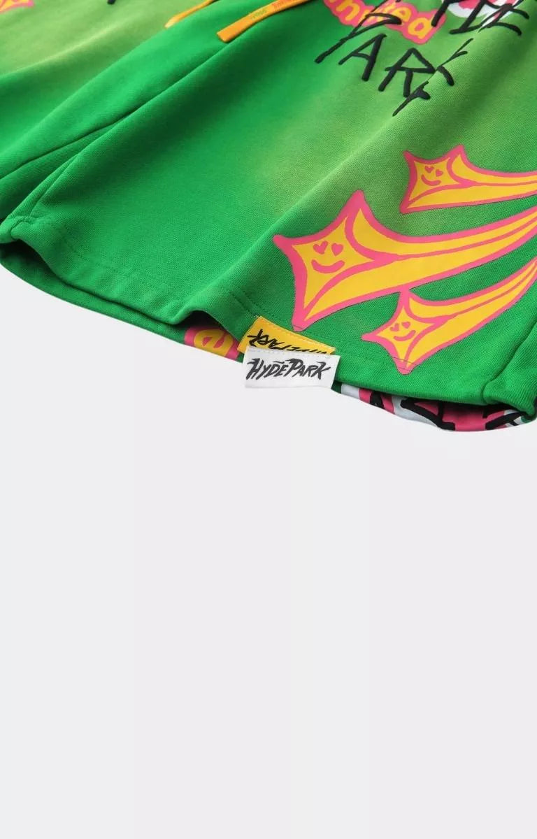 Hyde Park From The Archive streetwear shorts featuring artistic graphic details.