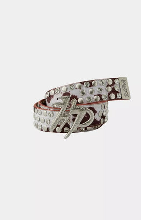 Hyde Park Cow Print HP Belt Cream Brown front view belt accessory.
