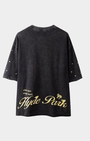 Back view of Hyde Park Dark Park black streetwear t-shirt.