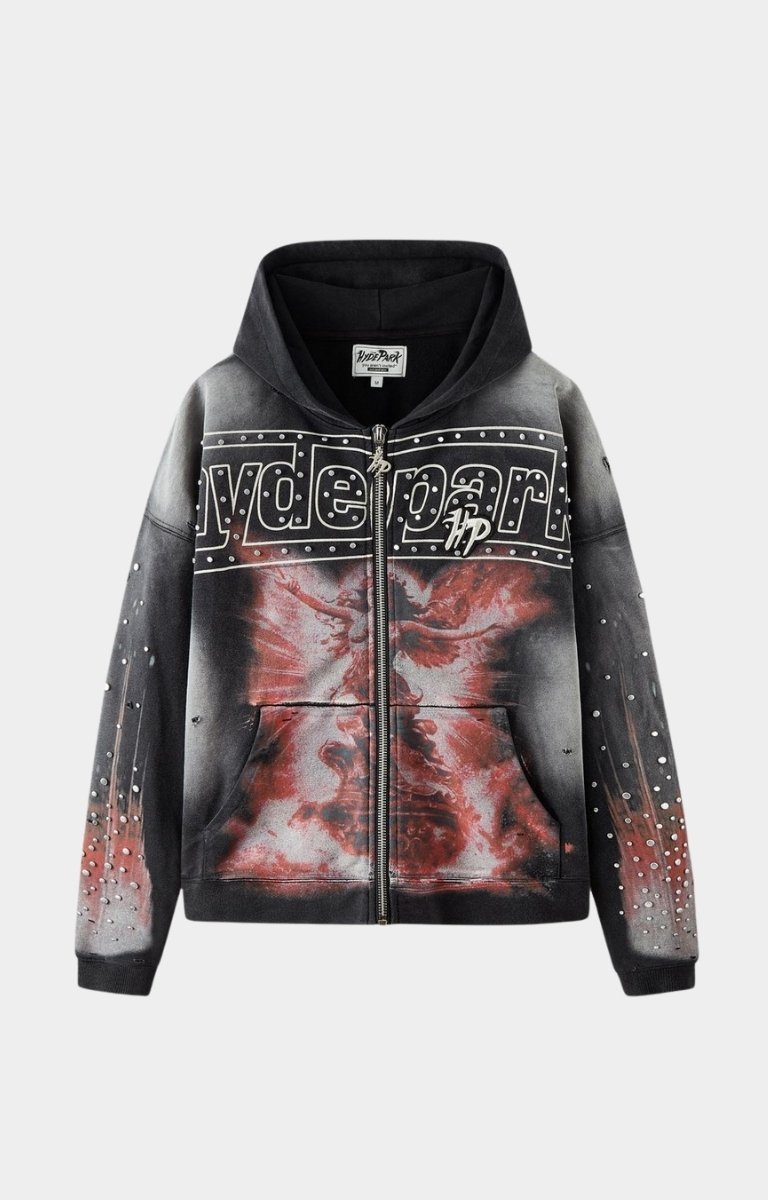 Hyde Park Divine Awakening Throw Back full zip hoodie black front view