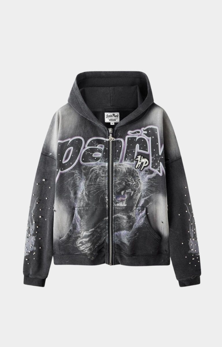 Hyde Park Electric Panther throw back full zip hoodie black — front view