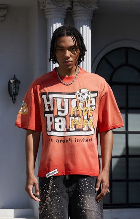 Model wearing Hyde Park Ferrari Tee red front view.