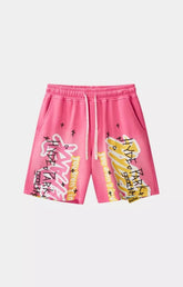 Hyde Park From The Archive pink graphic cotton shorts front view.