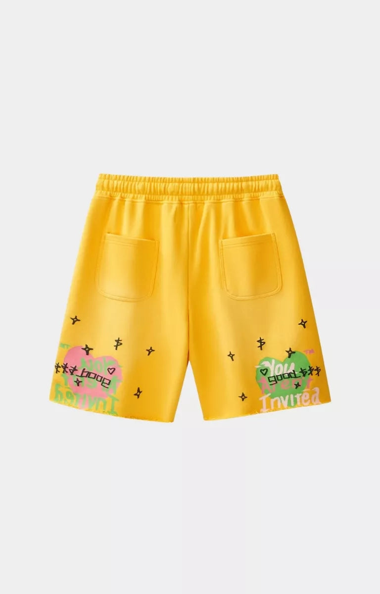 Hyde Park From The Archive yellow graphic cotton shorts back view.