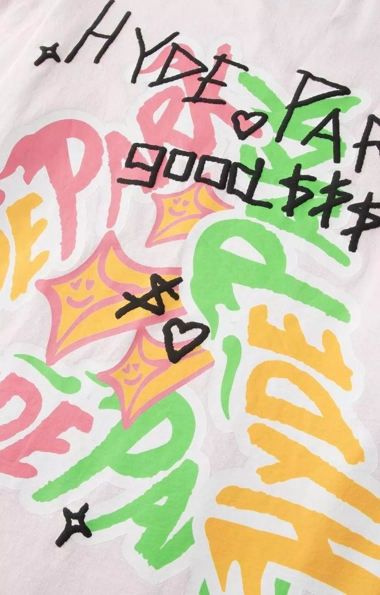 Premium cotton oversized t shirt in pink featuring Hyde Park artwork.