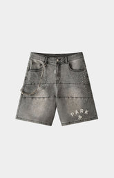 Hyde Park gray with crystal studded embellishments with hyde park woven logo shorts front view