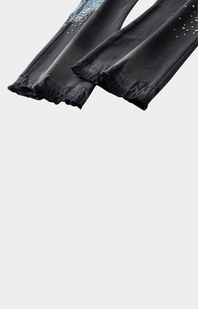 Stitching detail on Hyde Park Wide Leg Jogger Black with distressed ribbed cuffs.