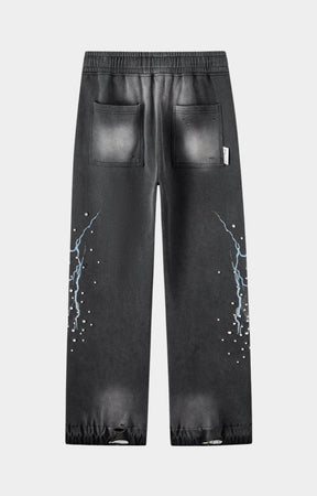 Back view of Hyde Park Grayskull Jogger Black with rhinestone embellishments and distressed design. 