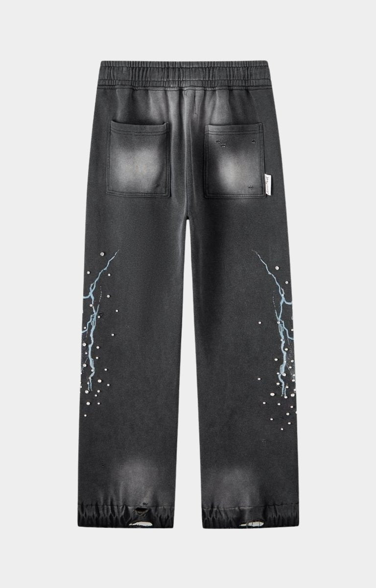 Back view of Hyde Park Grayskull Jogger Black with rhinestone embellishments and distressed design. 