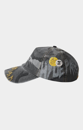 Side view of Hyde Park Grey Camo Cap cotton stretch fit.