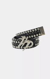 Hyde Park HP black studded belt with rhinestone designer buckle front view.