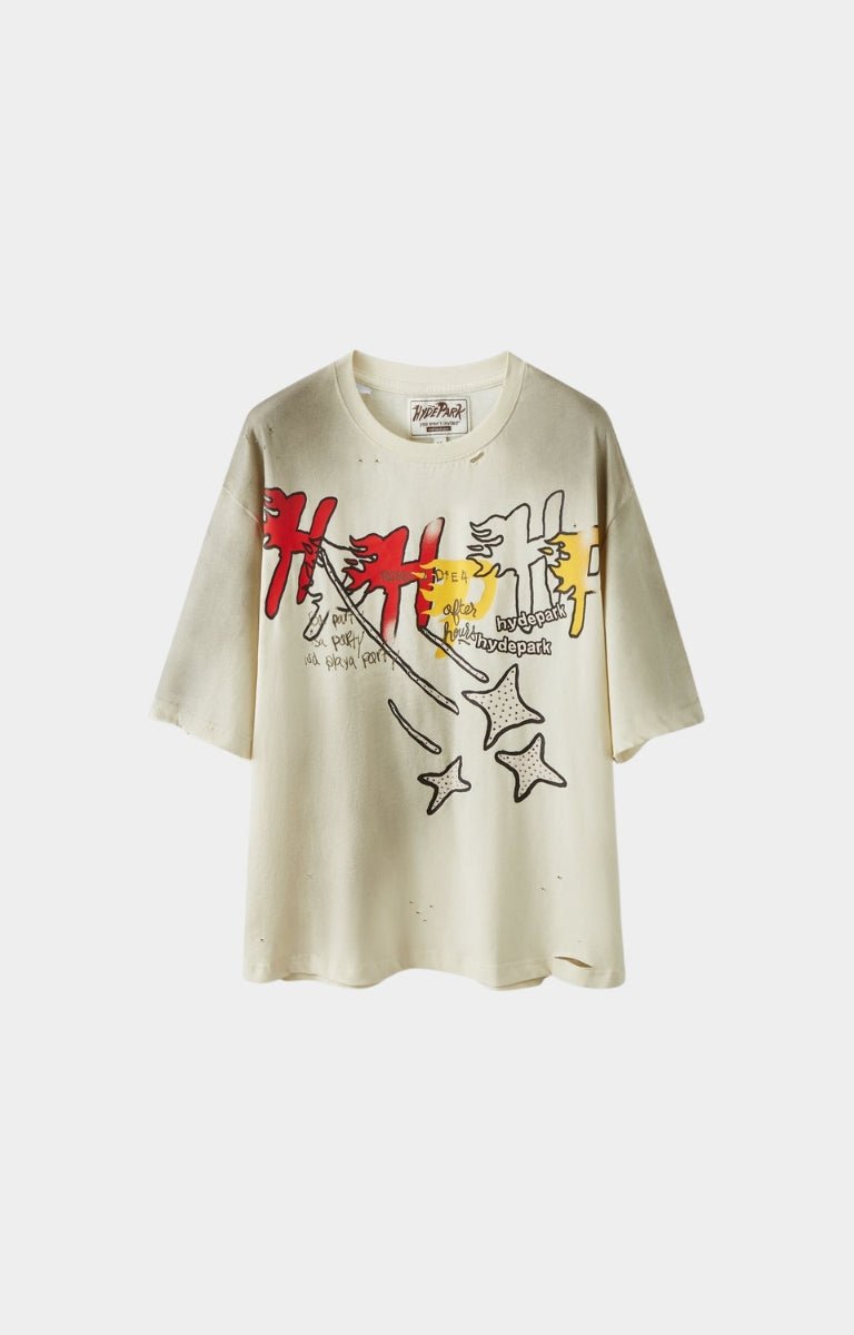 Hyde Park HP Star Tee Cream oversized graphic t-shirt front view