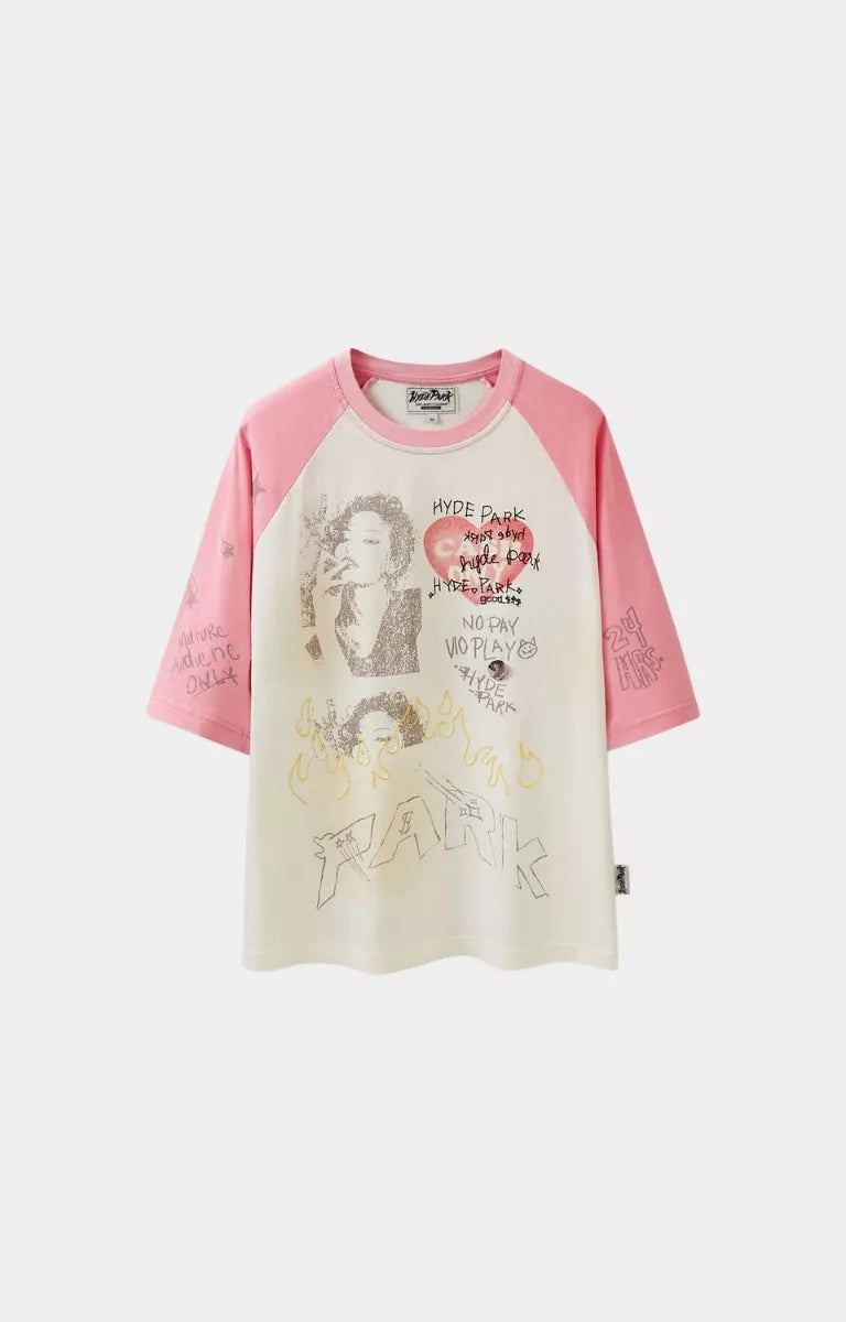 Hyde Park I Heart Cash Raglan T-Shirt Pink front graphic streetwear tee.