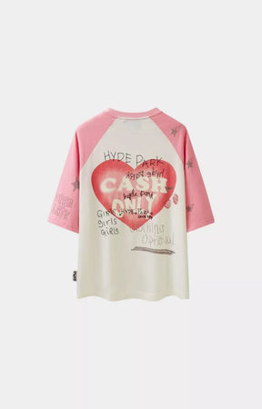 Hyde Park I Heart Cash Raglan T-Shirt Pink back view premium cotton shirt.