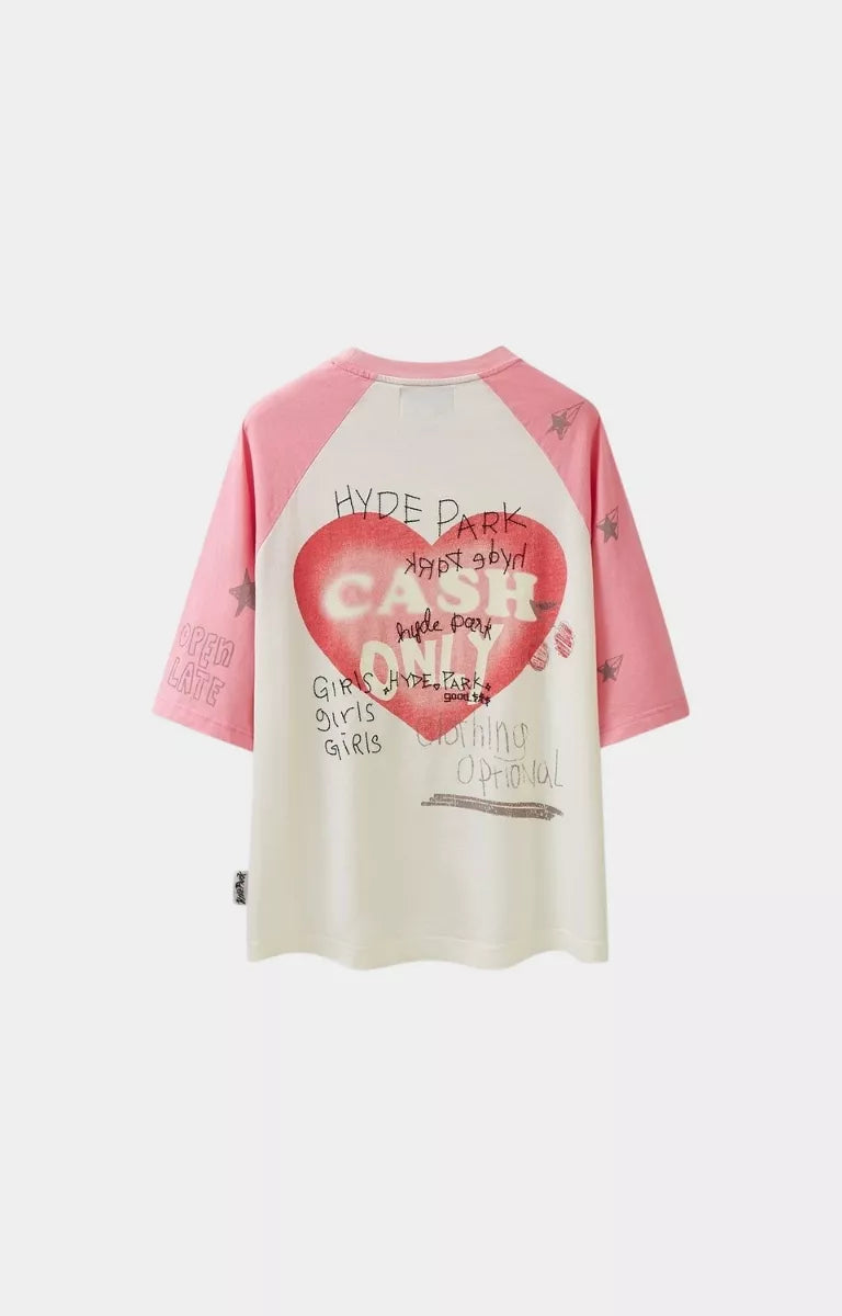 Hyde Park I Heart Cash Raglan T-Shirt Pink back view premium cotton shirt.