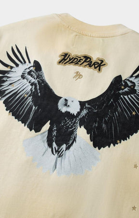 Hyde Park Cream T-Shirt with Eagle Design Print at Back 