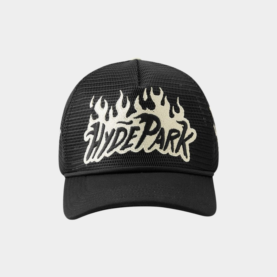 Hyde Park Nothing But Net Trucker Hat in Black front view