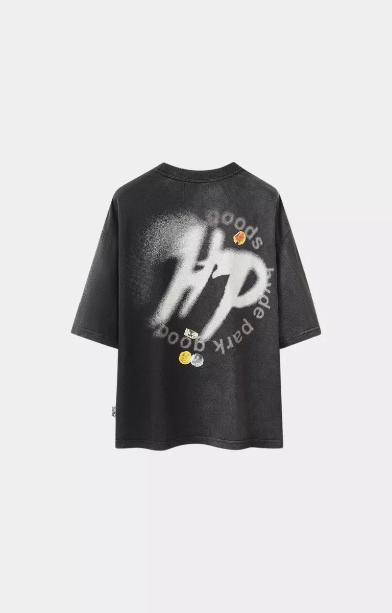 Hyde Park Over Spray Sticker Slap HP Black T-Shirt back view.