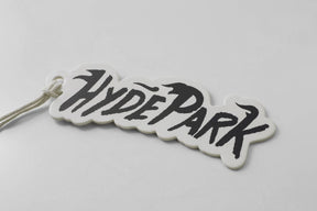 Decorative tag with 'Hyde Park' text on a white background