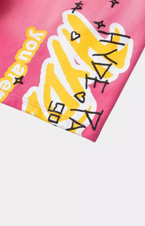 Close-up detail of Hyde Park From The Archive cotton shorts in pink.