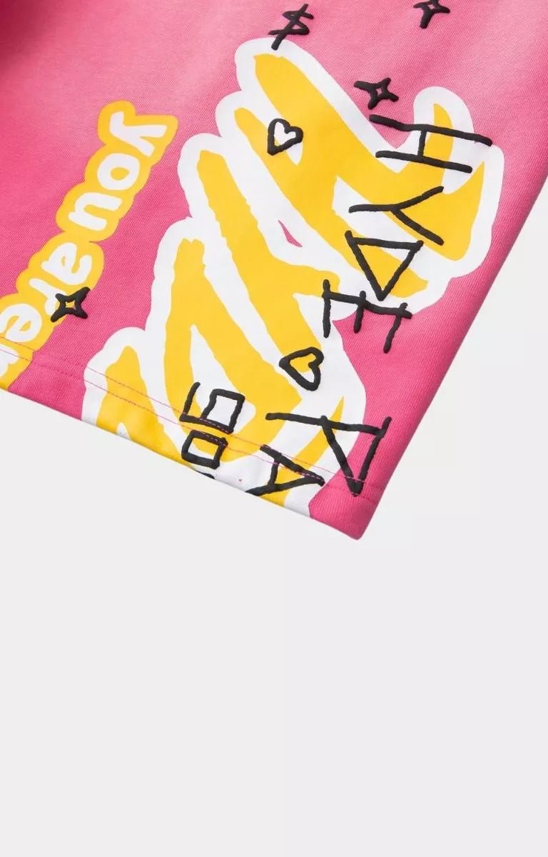 Close-up detail of Hyde Park From The Archive cotton shorts in pink.