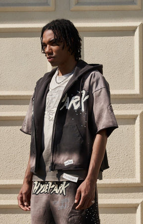 Close-up of zipper on Hyde Park Posted Up black hoodie.