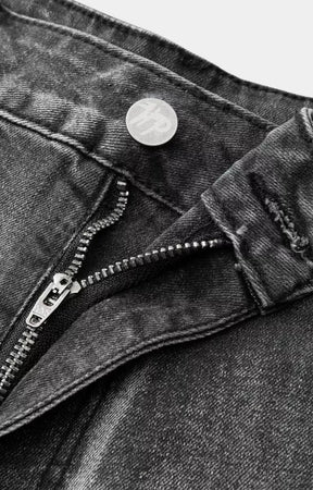 Black graphic denim shorts with Hyde Park signature branding.