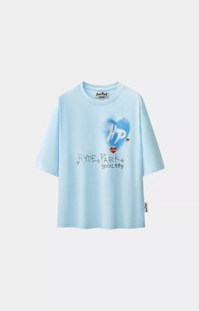 Hyde Park Stencil Heart Oversized Tee Blue front view.