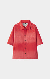 Hyde Park Studded Park Denim Work Shirt in red oversized fit.