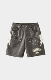 Hyde Park studded moto shorts black front view.