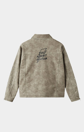 Hyde Park Moto Jacket Sand back view with graphic print