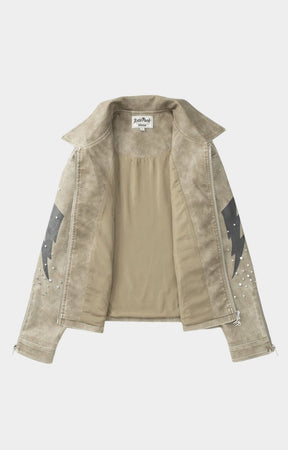 front open profile of Hyde Park Super Speed Racer Jacket in Sand