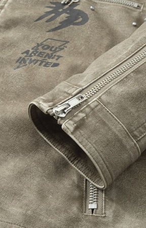 Lightning sleeve design on Hyde Park Moto Jacket Sand