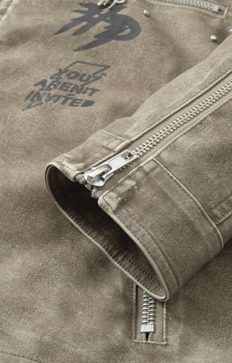 Lightning sleeve design on Hyde Park Moto Jacket Sand