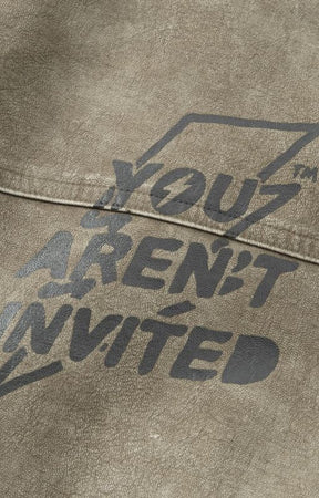 Hyde Park logo graphic detail on Sand Moto Jacket