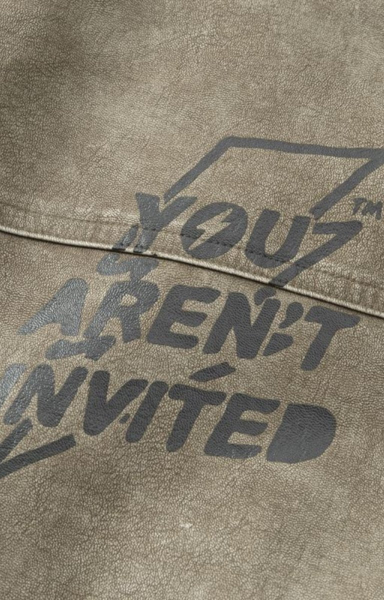 Hyde Park logo graphic detail on Sand Moto Jacket