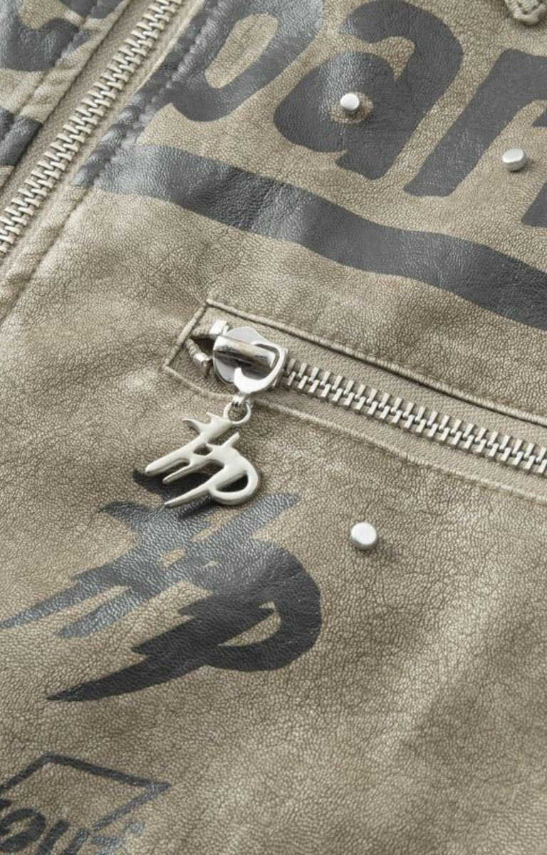 front pocket zip detail of Hyde Park Moto Jacket Sand