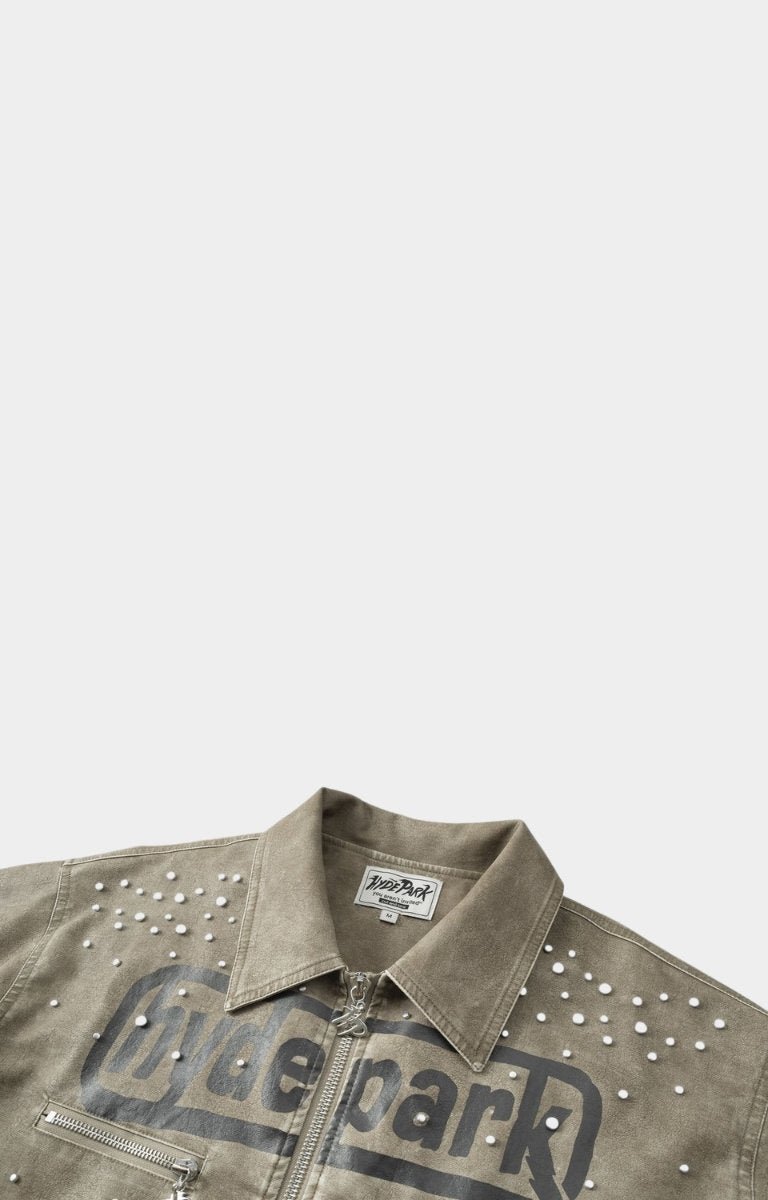 Studded embellishment detail on Hyde Park Moto Jacket